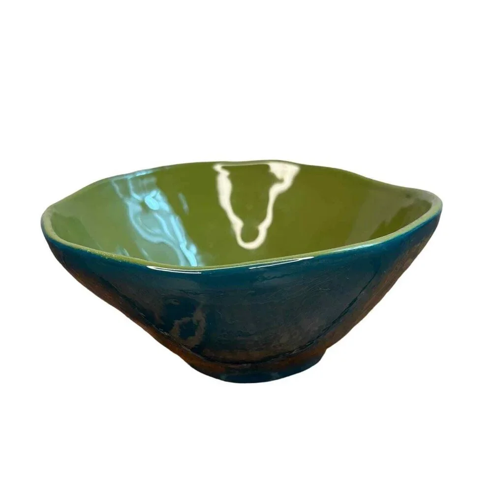 Pier 1 Nuevo Organic Lapis Outer Pesto Inner Cereal Bowl 7 Inch blue green